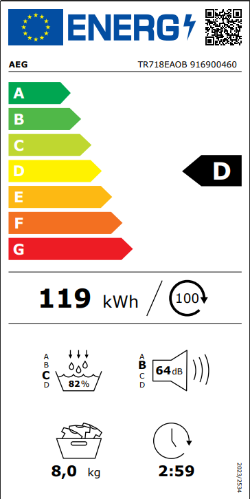 AEG SECADORA TR718EAOB 8KG/BOMBA CALOR CLASE D (A++) - Imagen 5