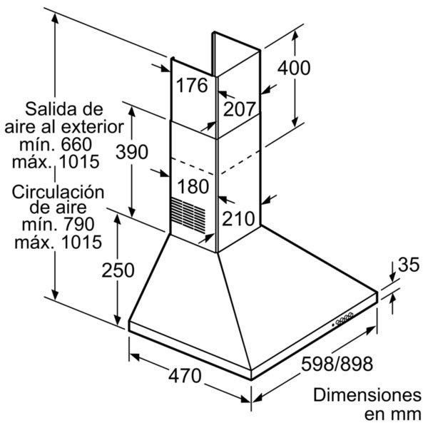 Balay 3BC663MX campana De pared Acero inoxidable 380 m³/h D - Imagen 2
